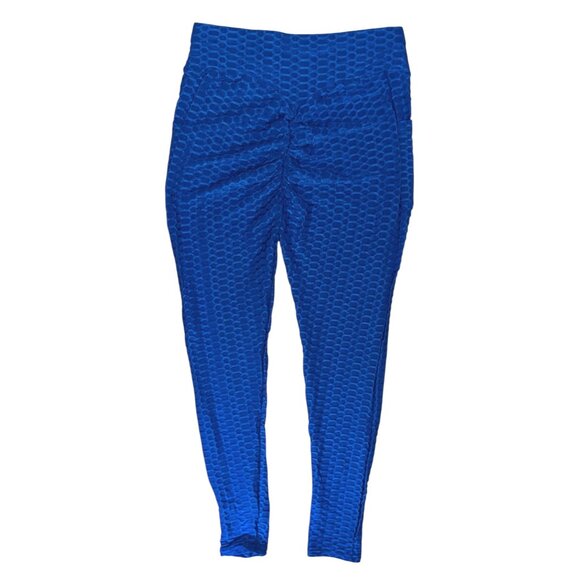 Honeycomb Scrunch Butt Lifting Pocket Active Leggings sz Large Womens Blue - Picture 2 of 7